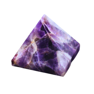Amethyst crystal pyramid for calm energy, protection, and spiritual healing.
