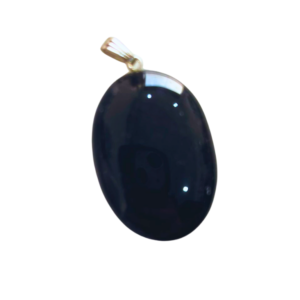 Black obsidian oval pendant for protection grounding and negative energy removal.