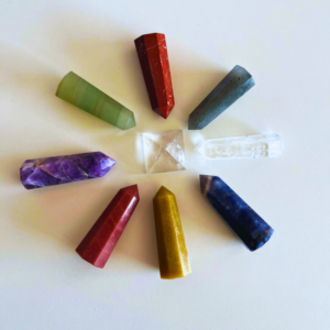 Multi-Crystal Healing Grid with Clear Quartz Pyramid