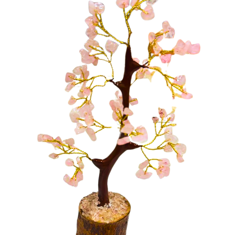Rose Quartz 100 Chips Trees Rose quartz crystal tree made with 100 pink chips for emotional healing, love energy, and home décor.