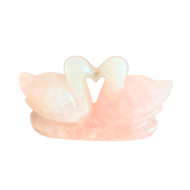 Rose Quartz Mandarin Ducks Rose quartz crystal mandarin ducks with smooth polished surface and soft pink color.