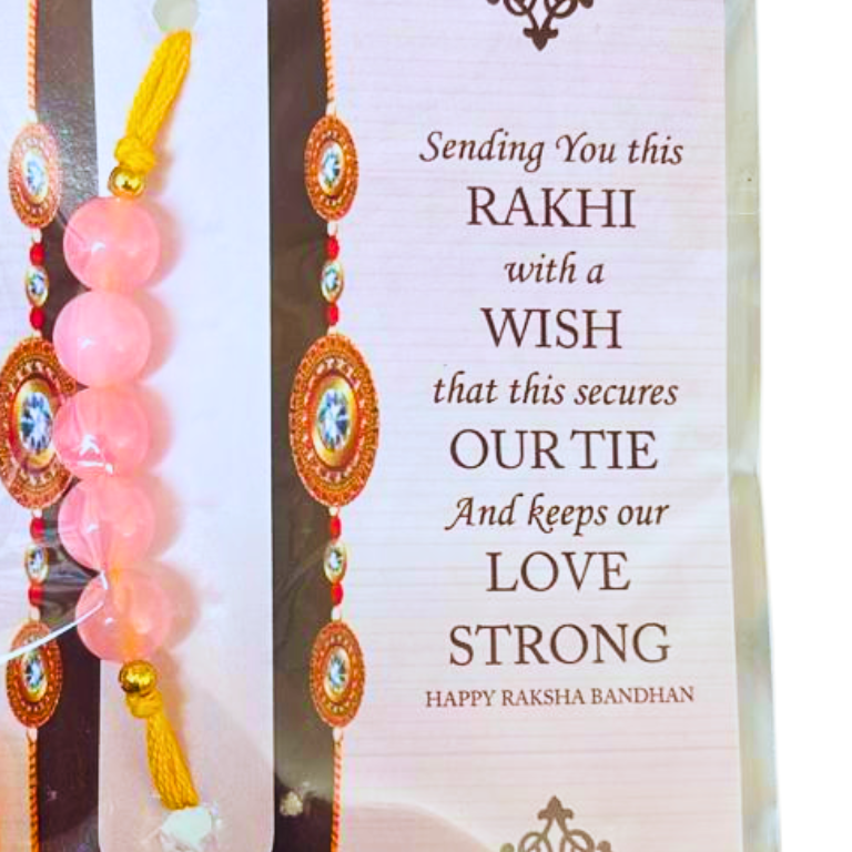Rose Quartz Rakhi Love Band Divine Love Thread Rose quartz rakhi/love band with natural pink crystal beads and delicate thread.