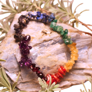 7/Seven chakra raw chips bracelet with multicolor natural stones for energy balance, healing, and positivity.
