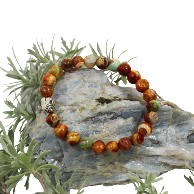 Flower Agate Bracelet Flower Agate beaded bracelet with soft pink floral patterns, designed for emotional healing, growth, and calm energy.