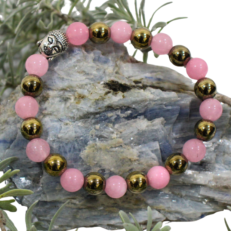 Love & Wealth Bracelet Love and wealth bracelet with rose quartz, golden hematite beads, and Buddha charm for love, confidence, and abundance.