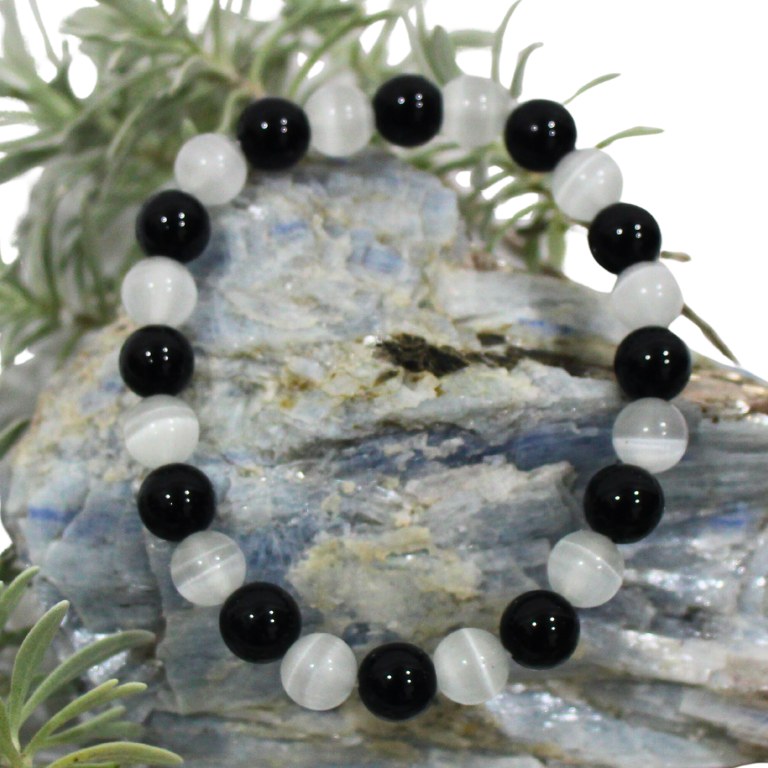Protection & Cleansing Bracelet Selenite and black tourmaline bracelet designed for energy protection, cleansing, and balance.