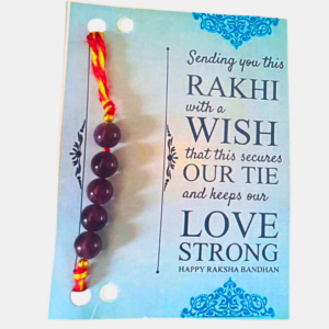 Handcrafted Amethyst Rakhi featuring a natural Amethyst gemstone, symbolizing peace, mental clarity, emotional balance, mindfulness, and spiritual well-being.