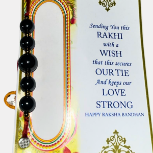 Handcrafted Hematite Rakhi featuring a natural Hematite gemstone, symbolizing grounding, strength, stability, confidence, and emotional balance.