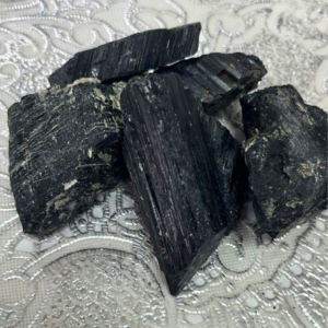 Natural Raw Black Tourmaline crystal with an unpolished finish, valued for grounding, protection, emotional balance, stability, and spiritual practices.