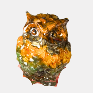 Handcrafted Owl with Money Magnet Crystals made with natural crystal chips for prosperity, wisdom, confidence, abundance, and home or office décor.