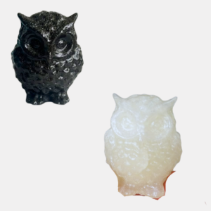 Handcrafted White Selenite & Dark Pyrite Owl made with natural White Selenite and Dark Pyrite for wisdom, prosperity, clarity, and home décor.